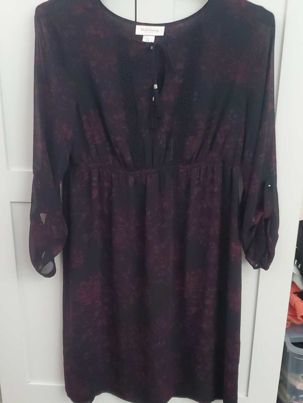Motherhood Maternity Black and Burgundy Floral Long Sleeve Maternity Dress